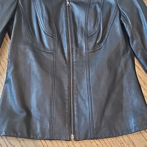 Black leather jacket size S Tahari excellent condition - Picture 9 of 14